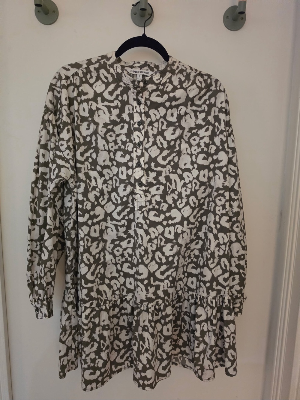 Elizabeth and James Olive and White Printed Long-Sleeve Dress